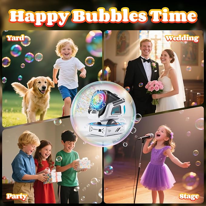 2025 Upgraded Bubble Machine with Remote Control, Automatic Rotation & RGB Lights, 1800mAh Rechargeable Battery, Type-C Charge, Bubble Maker for Kids, Weddings, Birthday Parties, Outdoor Activities-BubblyBeeBaby