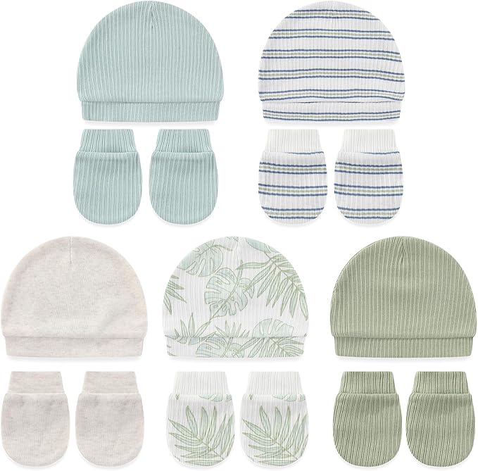 Cute Baby Girl Hats Mittens Set 10-Pack New Born Boy Caps Gloves Suit 0-6 Months Infant Accessories-BubblyBeeBaby