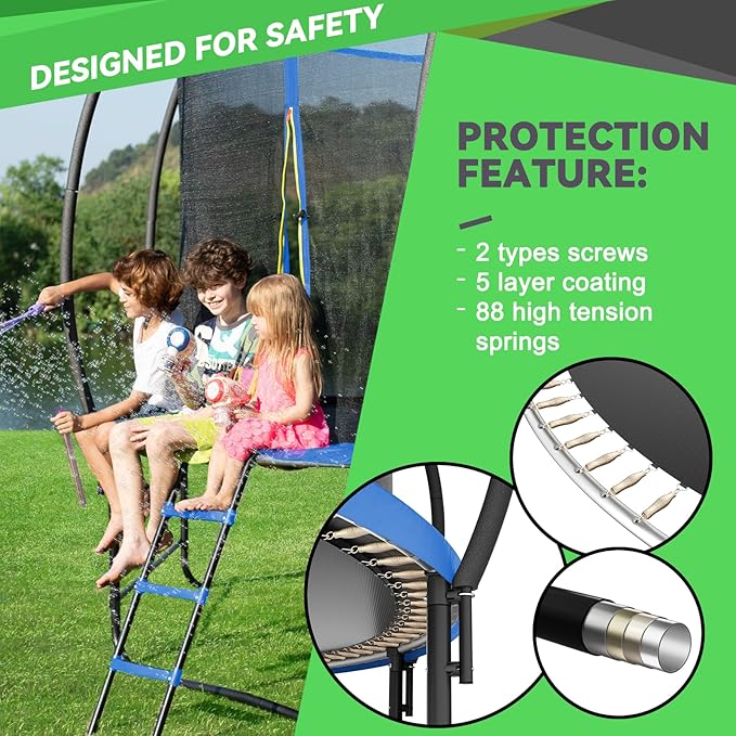 14FT 12FT 10FT 16FT Trampoline with Safety Enclosure, Anti-Rust Coating – ASTM Certified, Heavy-Duty Outdoor Trampoline with Ladder – for Kids & Adults-BubblyBeeBaby