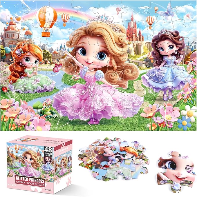 Jumbo Floor Puzzle for Kids,48 Piece Princess Large Jigsaw Puzzles,Puzzle for Toddler Ages 3-5,Preschool Educational Intellectual Development Toy Gift for Boys & Girls Ages 4-8-BubblyBeeBaby
