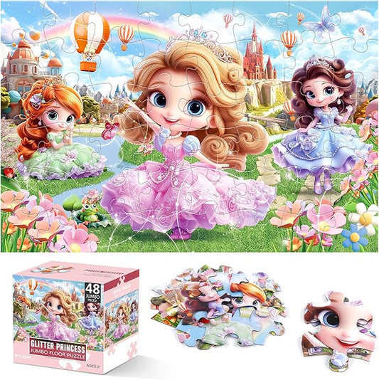 Jumbo Floor Puzzle for Kids,48 Piece Princess Large Jigsaw Puzzles,Puzzle for Toddler Ages 3-5,Preschool Educational Intellectual Development Toy Gift for Boys & Girls Ages 4-8-BubblyBeeBaby