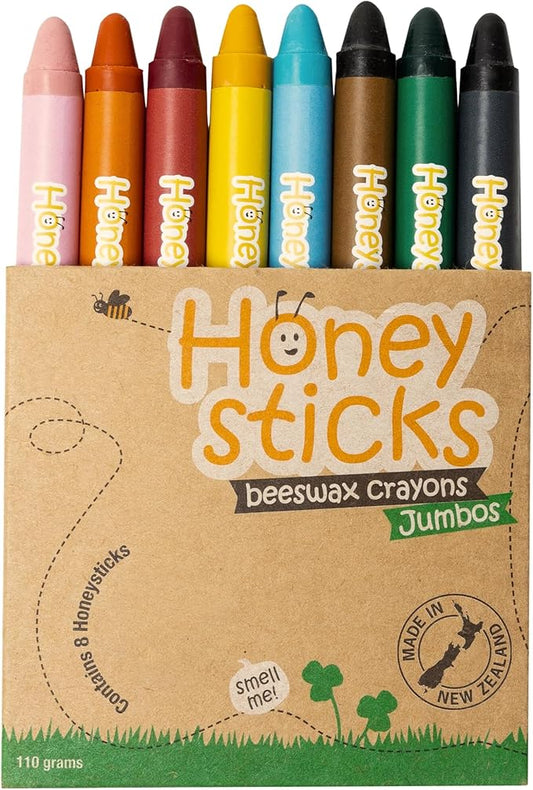 Honeysticks Jumbo Crayons (8 Pack) - Non Toxic Crayons - 100% Pure Beeswax and Food Grade Colors - 8 Bright Colors - Large, Easy to Hold and Use - Preschool Art Supplies for Toddlers/Kids 3-5, 4-8-BubblyBeeBaby