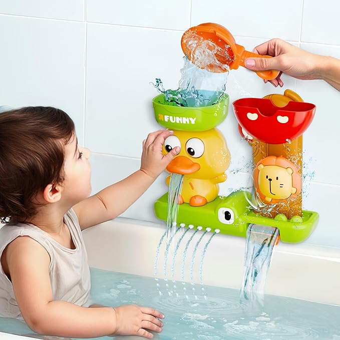 iPlay, iLearn Bath Toys for Toddlers 1-3, Baby Waterfall Bathtub Toy W/ Suction Cup, Kids Bath Tub Shower Playset, Infant Bathtime Fun Summer Pool Birthday Gift 18 24 Month, 2-4, 3-5 Year Old Girl Boy-BubblyBeeBaby