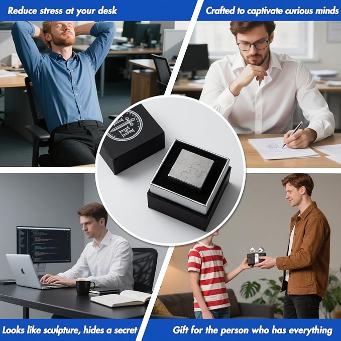 Heavenly Metals 4-Piece Cube 3D Puzzle for Adults – Stainless Steel Desk Toy and Fidget, Zero Tolerance Wire EDM Cut Office Gift for Men & Women-BubblyBeeBaby