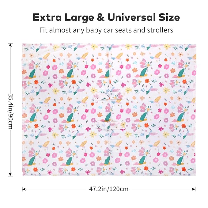 Rquite Muslin Car Seat Cover Baby, Carseat Covers Baby Girl Boy, Breathable Lightweight Infant Car Seat Cover, Baby Carrier Cover Car Seat Canopy Stroller Sun Shade for Summer & Hot Day, Universal Fit-BubblyBeeBaby