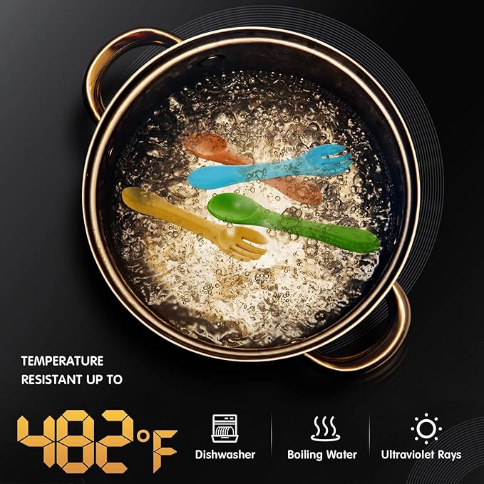 10 Pieces Baby Led Weaning Spoons and Forks Set Infant Silicone Spoon First Self Feed Baby training Utensils for Toddler First Stage Feeding Supplies for Kids Over 6 Months, 5 Pairs(Fresh Colors)-BubblyBeeBaby