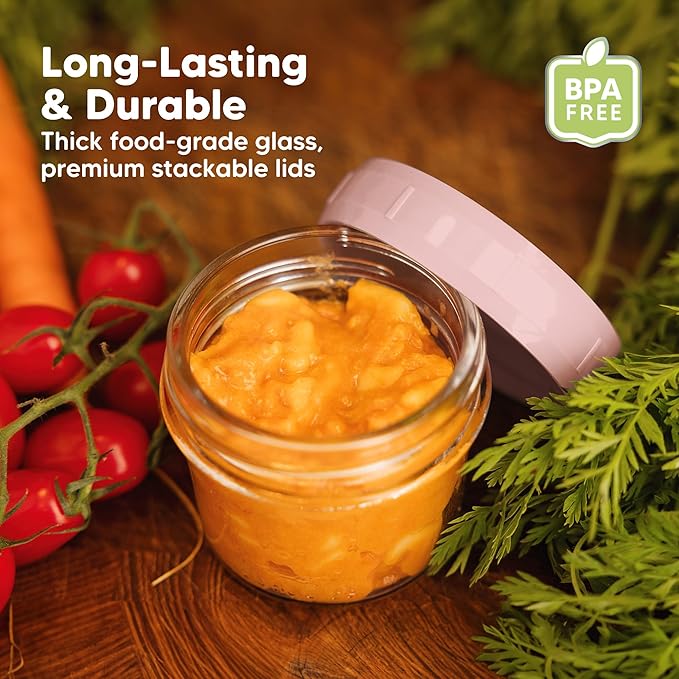 KeaBabies 12pk 4oz Glass Baby Food Containers with Lids - Leak-Proof, Microwavable Small Glass Jars, Baby Purees & Toddler Snack Storage Containers, BPA-Free, Dishwasher & Freezer Safe (Pastels)-BubblyBeeBaby