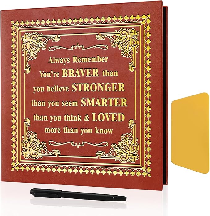 Inspirational Leather Photo Album,Magnetic Self-Stick Page Photo Album,Family Album,Hand Made DIY Albums Holds 3x5, 4x6, 5x7, 6x8 Photos (brown-always remember)-BubblyBeeBaby