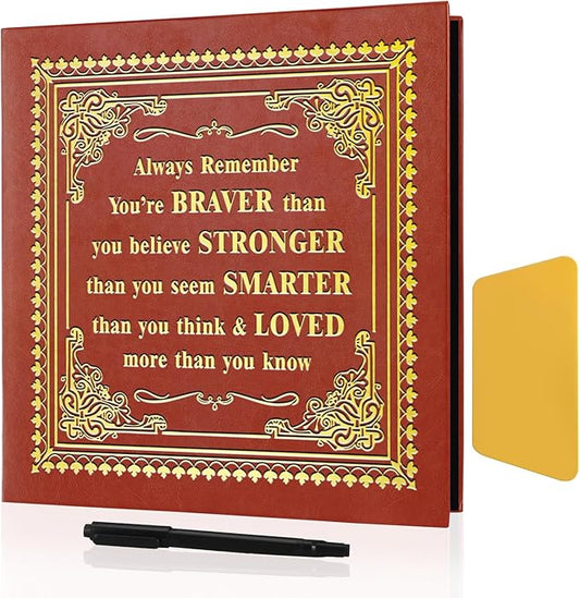 Inspirational Leather Photo Album,Magnetic Self-Stick Page Photo Album,Family Album,Hand Made DIY Albums Holds 3x5, 4x6, 5x7, 6x8 Photos (brown-always remember)-BubblyBeeBaby
