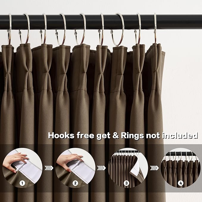 KEQIAOSUOCAI Chocolate Brown Blackout Curtains 90 Inches Long, Pinch Pleated Window Room Darkening Dark Colored Vintage Panels Drapery for Home, Hotel, Office, 40" W x 90" L, Set of 2, Coffee Color-BubblyBeeBaby