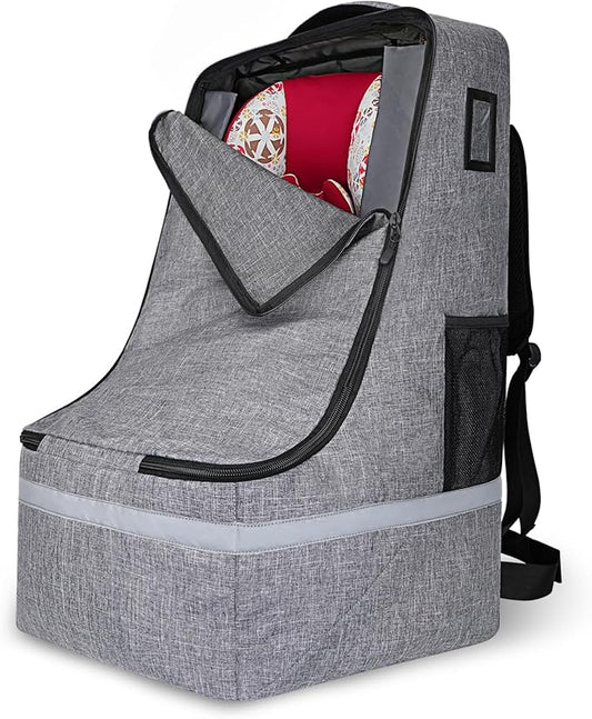Car Seat Travel Bag for Airplane,Infant Seat Travel Bag with Shoulder Strap,Padded Car Seats Backpack with Reflective Stripes,Large Carseat Carrier Bag Travel Car Seat Cover,Grey-BubblyBeeBaby