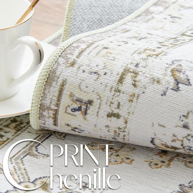 jinchan Hallway Runner Rug 3x10 Machine Washable Runner Rug Taupe Vintage Floral Design Non-Slip Low Pile Ultra-Thin for Kitchen Laundry Room Bedroom Farmhouse (3‘x10',Taupe)-BubblyBeeBaby