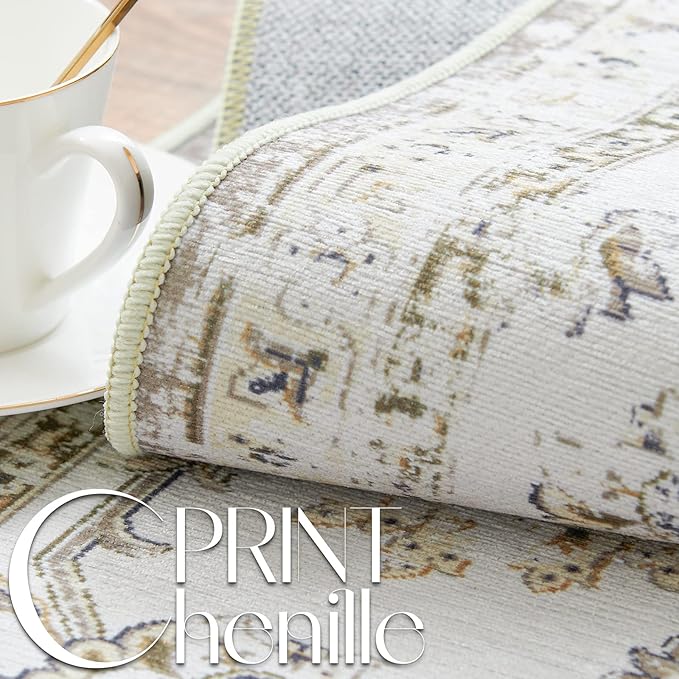 jinchan Hallway Runner Rug 3x7 Machine Washable Runner Rug Taupe Vintage Floral Design Non-Slip Low Pile Ultra-Thin for Kitchen Laundry Room Bedroom Farmhouse (3‘x7',Taupe)-BubblyBeeBaby