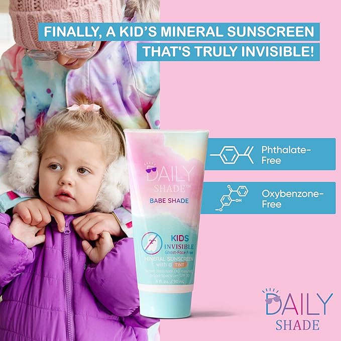 Kid's Sunscreen Starter Kit – Tinted Mineral Sunscreen for Face & Body with SPF 30, Shade Brush, Travel Bag & UV Card – Non-Nano Zinc, Reef Safe, Water Resistant & Hypoallergenic Skin Care-BubblyBeeBaby