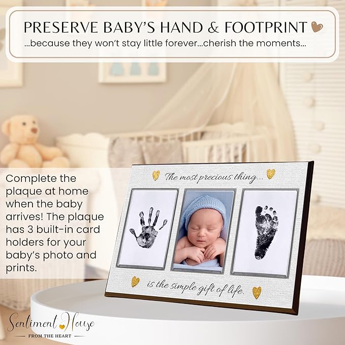 Inkless Hand and Footprint Kit, Baby Keepsake Plaque & Baby Shower Gifts - Ideal as Mom To Be Gift, Nursery Picture Frames, Clean Touch Hand and Footprint Kit (Style 2 - Design 6)-BubblyBeeBaby