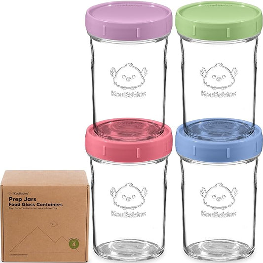 KeaBabies 4pk 8oz Glass Baby Food Containers with Lids - Leak-Proof, Microwavable Small Glass Jars, Baby Purees & Toddler Snack Storage Containers, BPA-Free, Dishwasher & Freezer Safe (Nord)-BubblyBeeBaby