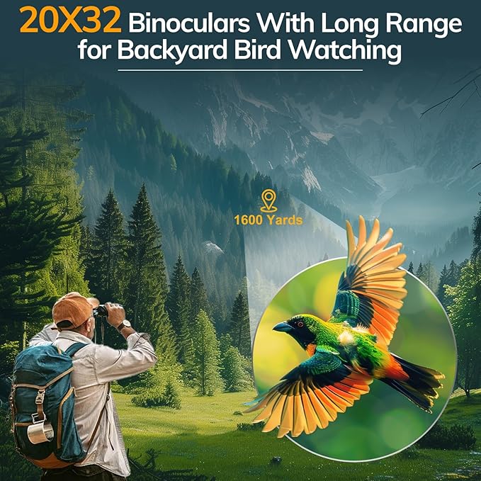 20x32 Compact Binoculars for Bird Watching - OPAITA High Powered Small Binoculars for Adults Kids with Low Light Vision for Hunting Cruise Trip Travel Concert Hiking Green-BubblyBeeBaby