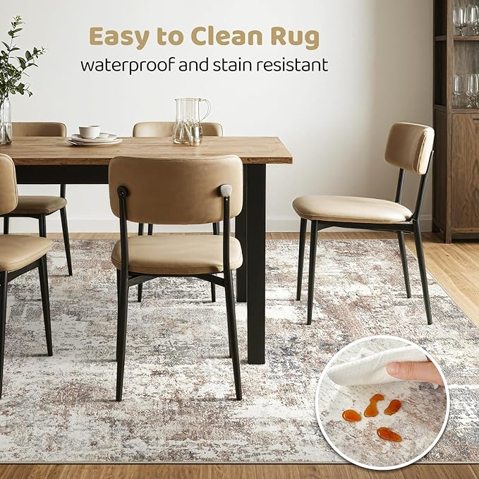 10x14 Area Rugs Living Room: Washable Large Abstract Modern Soft Rug Stain Resistant Indoor Floor Non Slip Accent Carpet for Bedroom Nursery Playroom Office Dining Room Dorm Home House- Brown-BubblyBeeBaby