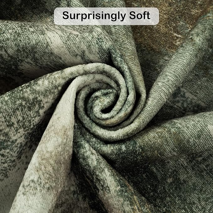 Kelarea Living Room Rug, 9x12 Rug Modern Abstract Washable Rugs, Green Vintage Low Pile Carpet, Non Slip Large Rugs for Bedroom, Dining Room, College Dorm, Home Office-BubblyBeeBaby