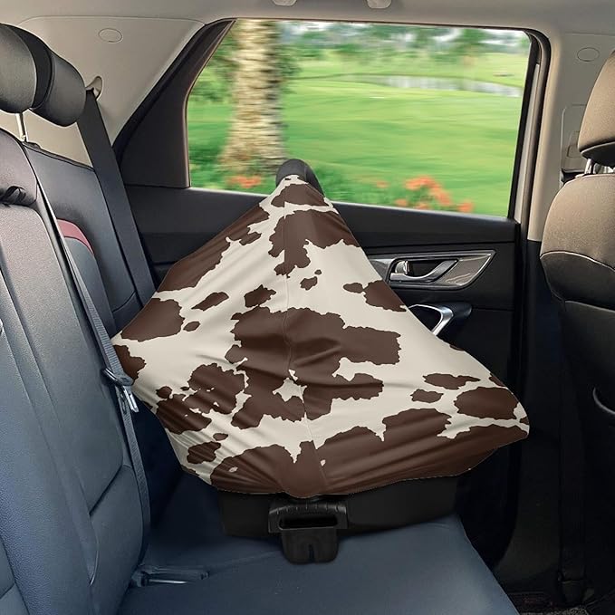 Binienty Baby Car Seat Covers Nursing Cover Soft Stretch Breastfeeding Scarf, Animal Brown Cow Stripe Print, Baby Infants Canopies-BubblyBeeBaby