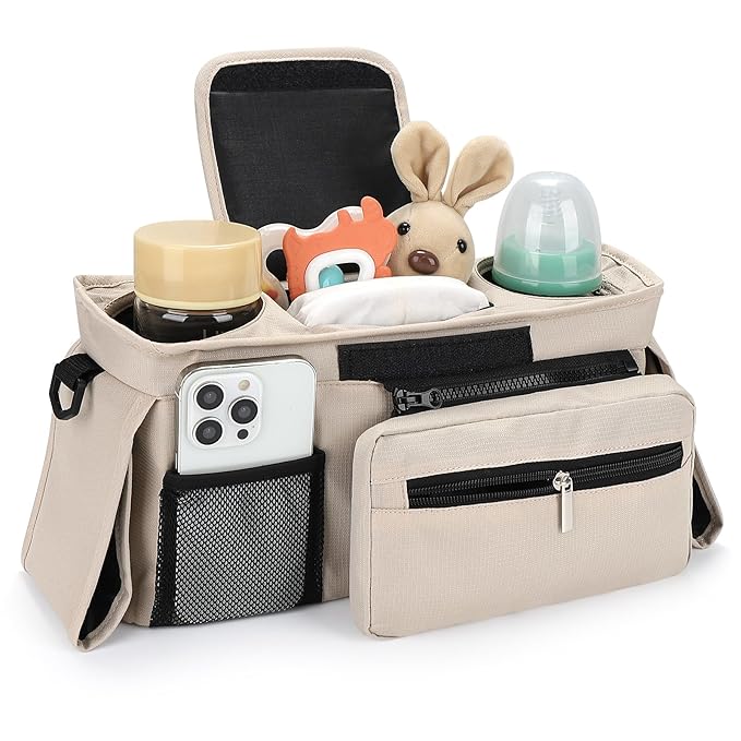 Accmor Universal Stroller Organizer with Insulated Cup Holder Detachable Phone Bag and Shoulder Strap,Stroller Bag Caddy Organizer Fits for Uppababy, Baby Jogger, Britax Strollers-BubblyBeeBaby
