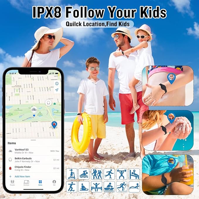 2 Pack Waterproof Bracelet for AirTag Kids, Hidden Silicone Wristband for AirTag, GPS Tracker Case for Air Tag Holder Strap for Child Toddler, Secure Anti-Loss Protection(Purple Black)-BubblyBeeBaby