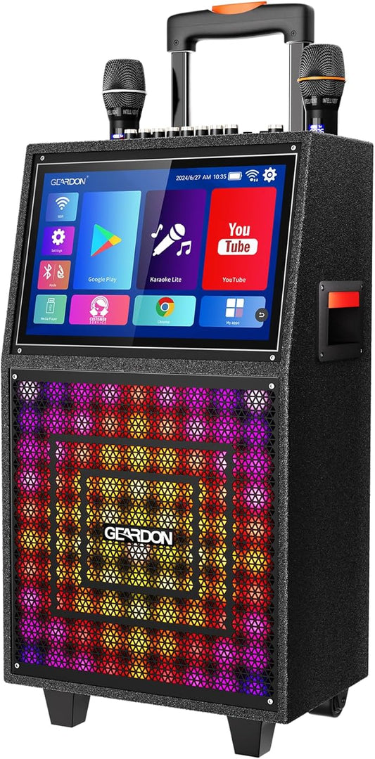 Karaoke Machine with Lyrics Display Screen for Adults, Built-in 15 Inches Tablet, Bluetooth Speaker with 2 Wireless Mics, 1000W Peak Power, DJ Lights, Portable Karaoke System for Any Occasion-BubblyBeeBaby