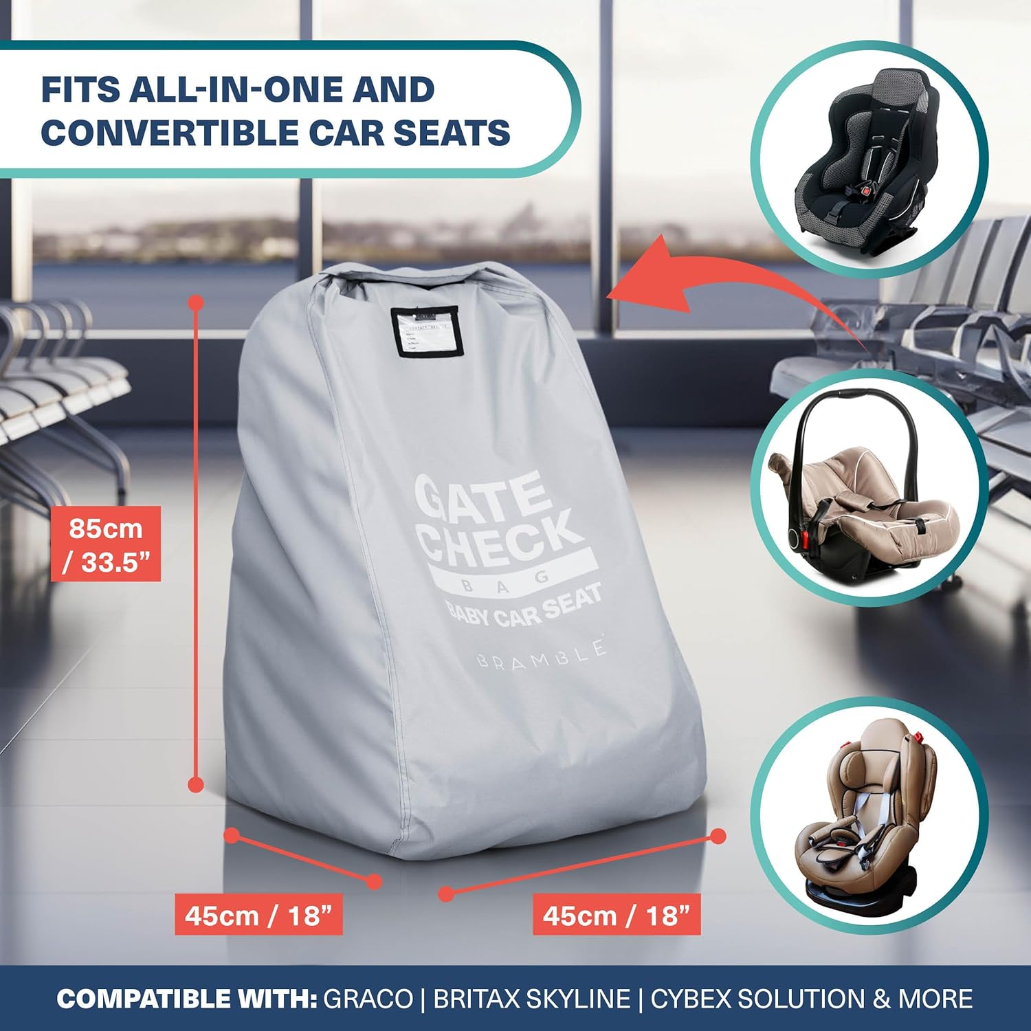 Bramble Infant Car Seat Travel Bag for Airplane - Waterproof Car Seat Cover for Airplane Travel 34" - Booster Seat Travel Bag Carseat Carrier for Airport