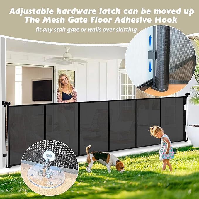 150" Extra Wide Retractable Baby Gates Dog Gate for Large Opening, 41" Extra Tall Mesh Pet Gate, Long Child Safety Gates with Fiberglass Rods for Stairways, Doorways, Hallways - Indoor/Outdoor Use-BubblyBeeBaby