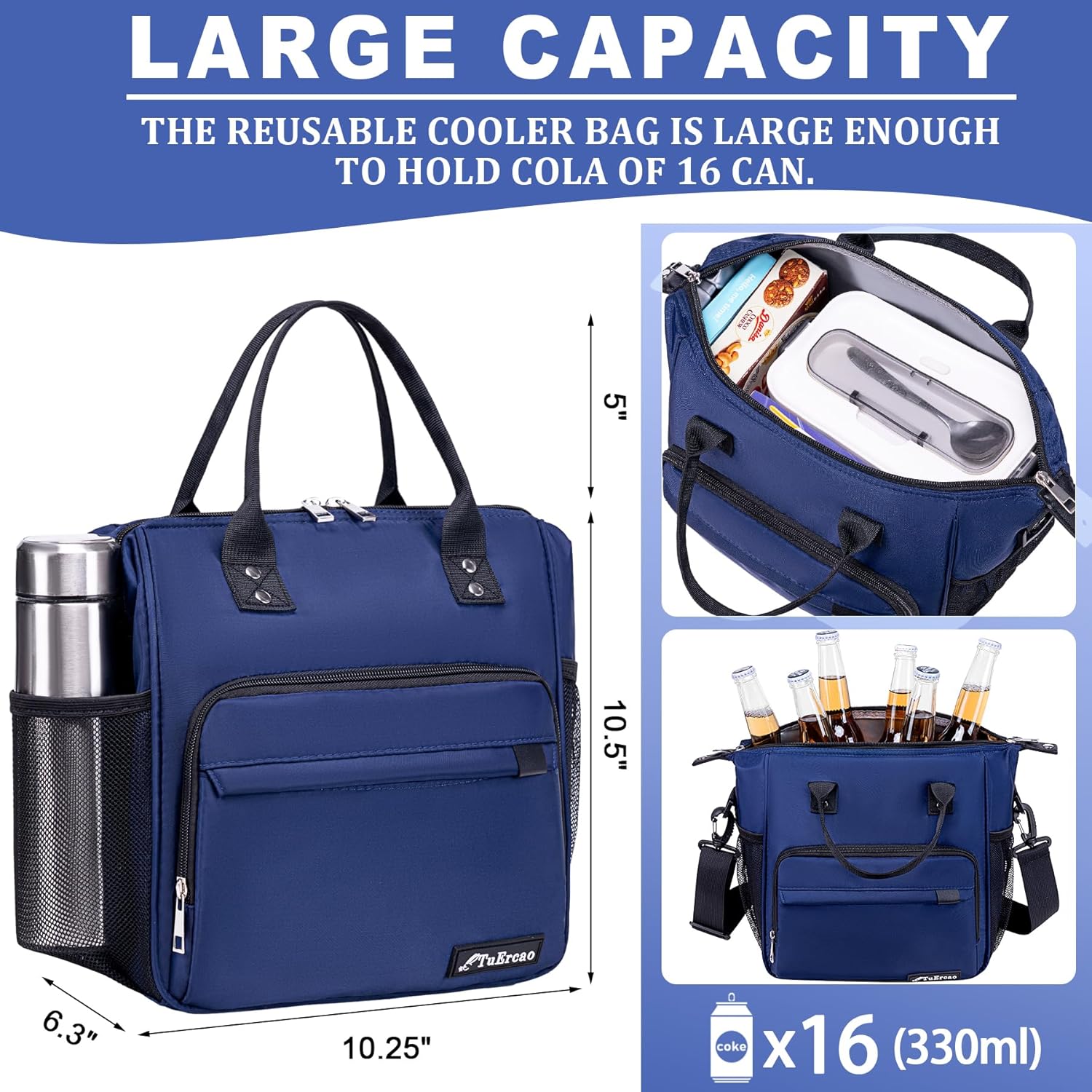 TuErCao Bule Lunch Box for Women Insulated Lunch Bag for Female Adult for Work, Lunch Cooler for Women