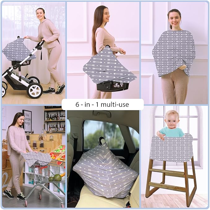 Car Seat Covers for Babies - Multi- use Nursing Carseat Canopy, Breastfeeding Covers, Baby Shower Gifts for Boys and Girls (dot Arrows)-BubblyBeeBaby