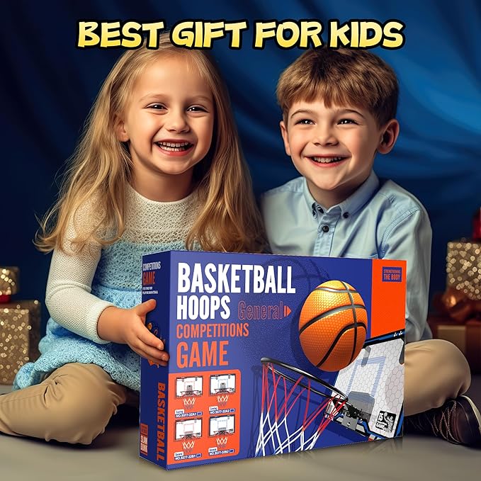 HopeRock Indoor Mini Basketball Hoop for Kids, Basketball Hoops Over The Door with LED Lighting, Mini Hoop with Scoreboard & 3 Balls, Basketball Toys Gifts for 5 6 7 8 9 10 11 12 Year Old Boys Girls-BubblyBeeBaby