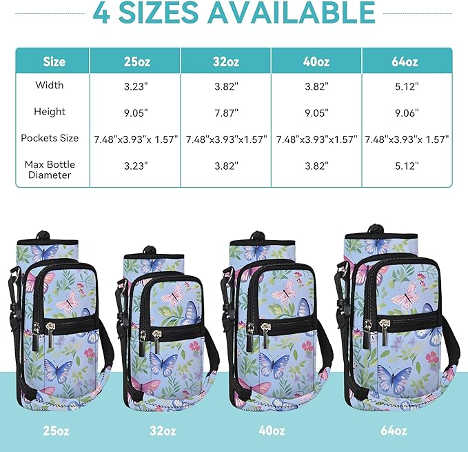 25/32/40/64oz Water Bottle Bag Holder Carrier-Insulated Crossbody Sling Case Sleeve with Strap & Pockets for Men Women Gym Cycling Travel Walking Hiking Camping-BubblyBeeBaby