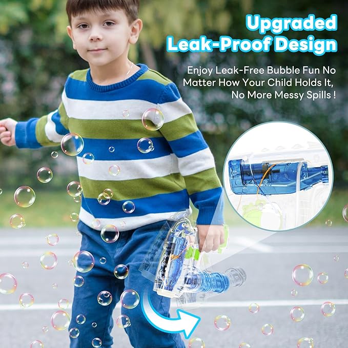 Kid Odyssey 2 Pack Bubble Gun with 4 Refill Solution and 3 Colorful LED Light, Bubble Machine for Kids, Bubble Maker for Party Favors, Birthday Gift, Indoor Outdoor Toys for Toddlers-BubblyBeeBaby