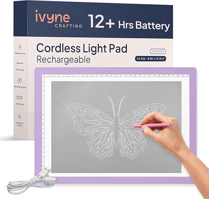 iVyne Rechargeable A4 Light Pad for Tracing & Weeding - LED Light Board for Weeding Vinyl - for Cricut Vinyl Weeding Tools - Ultra-Thin & Portable - Perfect for Artists & Crafters - Purple-BubblyBeeBaby