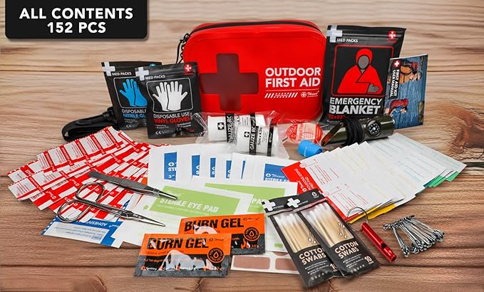 152 PCS Waterproof First Aid Kit, Portable Small Boat Dry Bag Bug Out Bags, Emergency Medical Kit Ideal for Boating, Camping, Fishing, Kayaking, Floating, Red-BubblyBeeBaby
