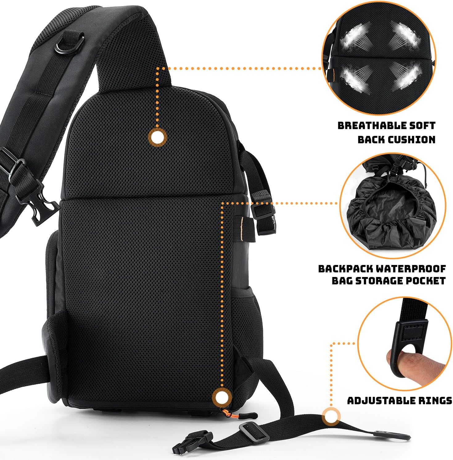 Camera Sling Bag for Photographers - Waterproof Single-Shoulder Camera Case with Adjustable Dividers, Rain Cover & Side Tripod Pocket