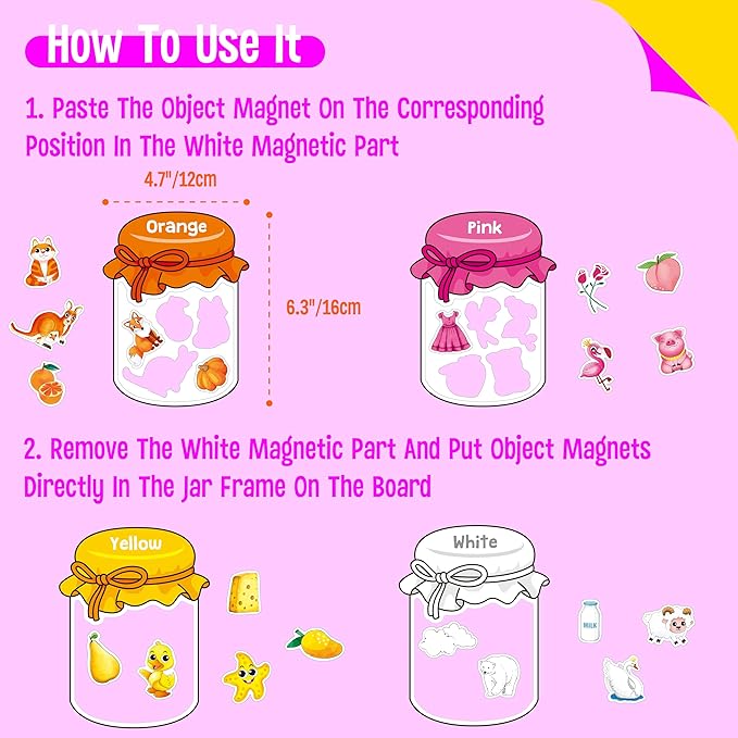 12 Pieces Magnetic Color Sorting Toys, 60 Color Magnets Educational Refrigerator Whiteboard for Baby Toddlers Kids Magnets-BubblyBeeBaby