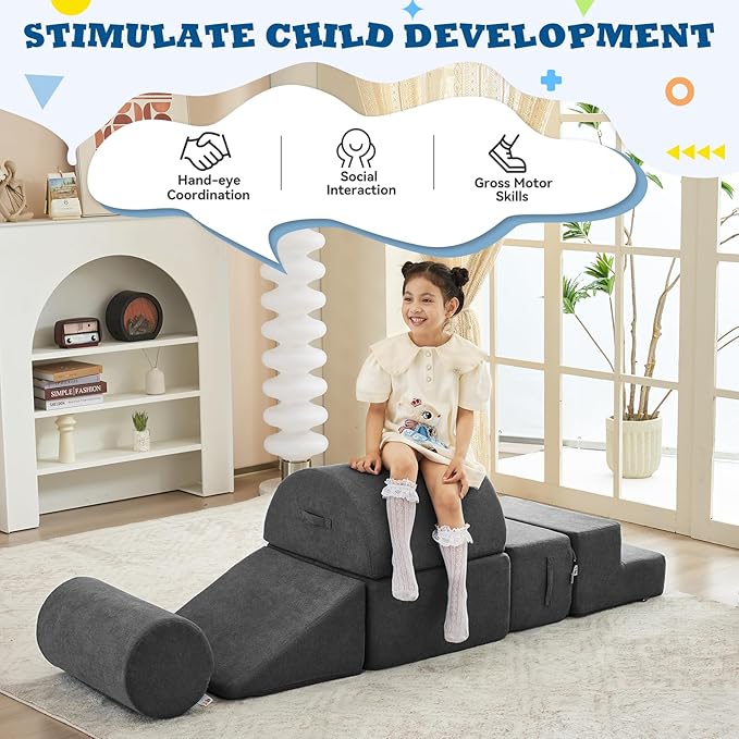 Jela Foam Blocks 6Pcs Soft Play Equipment Luxury Corduroy Fabric, Toddler Climbing Toys Indoor Soft Play for Toddlers-BubblyBeeBaby