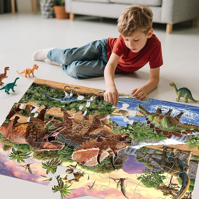 Jumbo Floor Puzzle for Kids,48 Piece Dinosaur Large Jigsaw Puzzles for Toddlers Ages 3-5,Children Learning Preschool Educational Dinosaur Toys,Christmas Birthday Gifts for Boys Girls Ages 4-8-BubblyBeeBaby