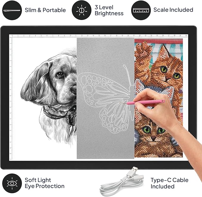 iVyne Corded Light Pad for Weeding Vinyl - A4 Light Box for Drawing - Light Board for Tracing - Light Box for Diamond Painting, Weeding Vinyl, Sketching, Tracing (Black)-BubblyBeeBaby