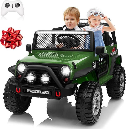 24V 4WD Ride on Truck Car w/800W Motors, Gift Flower, Remote Control, 2 Seaters, Light Bar, 3 Speeds, Pop Music, Power Four Wheels, 24 Volt Ride on Toy Car for Big Kids, Green-BubblyBeeBaby