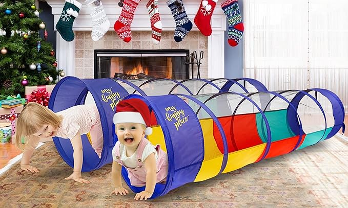 Kiddey Play Tunnel for Kids - Pop Up Tunnel Toys for Toddlers, Kids Multicolored Tunnel for Indoor/Outdoor Fun, Crawl & Play, Obstacle Course Great Gifts for Toddlers - Balls Not Included (2 Pk)-BubblyBeeBaby