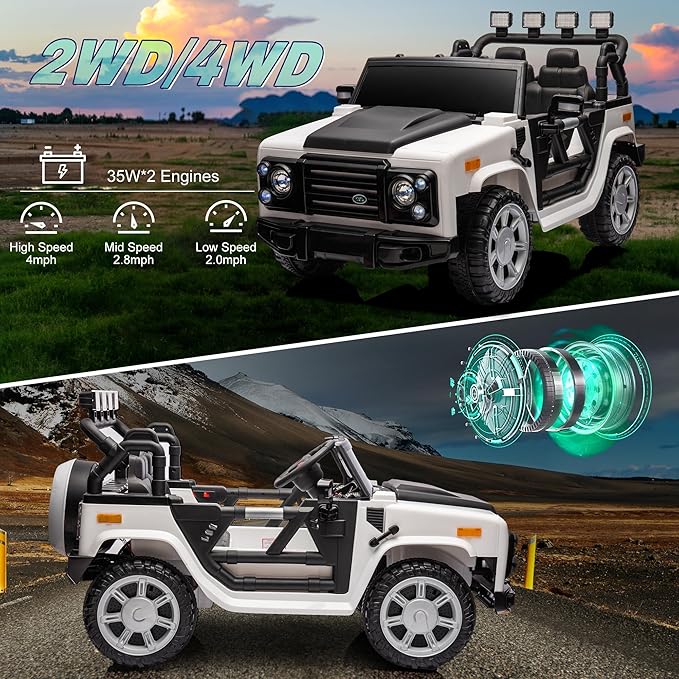 12V SUV 5MPH 2-Seater Ride on Toys, Ride-on Truck Toy w/Parent Remote,4W/2D 3-Speed Kids Electric Vehicles with Motor,Spring Suspension,LED,Music (12V Electric Ride on Truck SUV)-BubblyBeeBaby