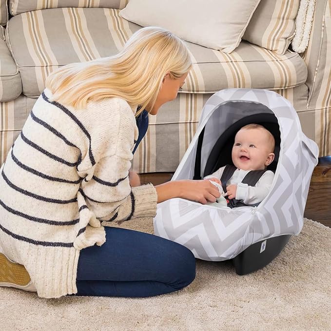 Metplus 2-in-1 Baby Car Seat Cover, Multi Use Cover for Baby Car Seat Canopy with Privacy Sun Shade, Protect Your Baby's Safety Seat with Style, Infant Carrier Covers for Boys & Girls-BubblyBeeBaby