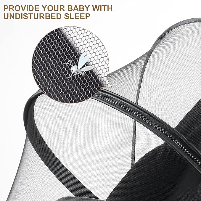 Baby Mosquito Net with Double Zipper Bassinet Stroller Cover for Baby/Stroller/Car Seat/Cradles/Carriers, Easy to Use, Visible Breathable Mesh, Keep Insects/Bugs/Cats Out, Black-BubblyBeeBaby