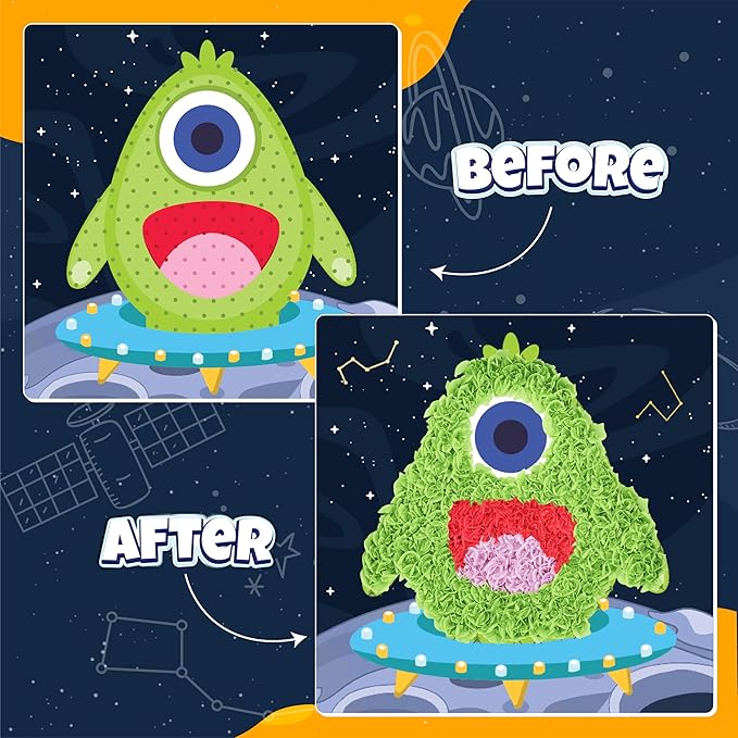 jackinthebox Poke Poke Art for Kids – Space Theme, Mess-Free Fabric Art and Craft, Flower Pressing Kits, Gift for Kids, Toys for Girls and Boys Ages 4 5 6 7 8-BubblyBeeBaby