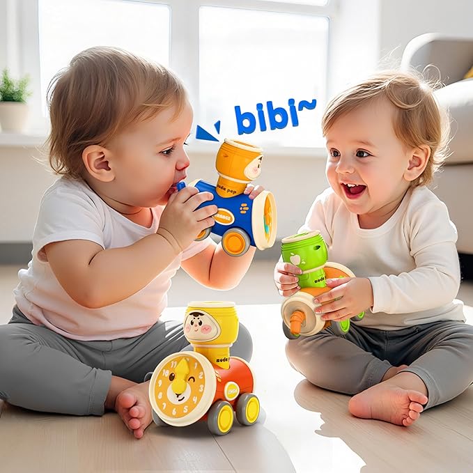 iPlay, iLearn Press to Go Car Toys Set for Toddlers 1-3, Baby Push Go Friction Racing Cars, Infant Play Vehicle Set, 1st Birthday Gifts for 6-9-12-18 Months, 1 2 3 One Years Old Boys Girls Child Kids-BubblyBeeBaby