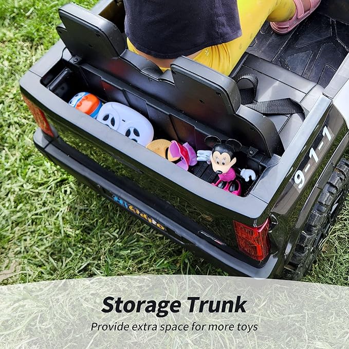 24V 10Ah Electric Police Car Ride on Toy for Big Kids, 4WD 2 Seater Kids Ride on Car SUV w/Remote Control, 4x200W Motors - Black-BubblyBeeBaby