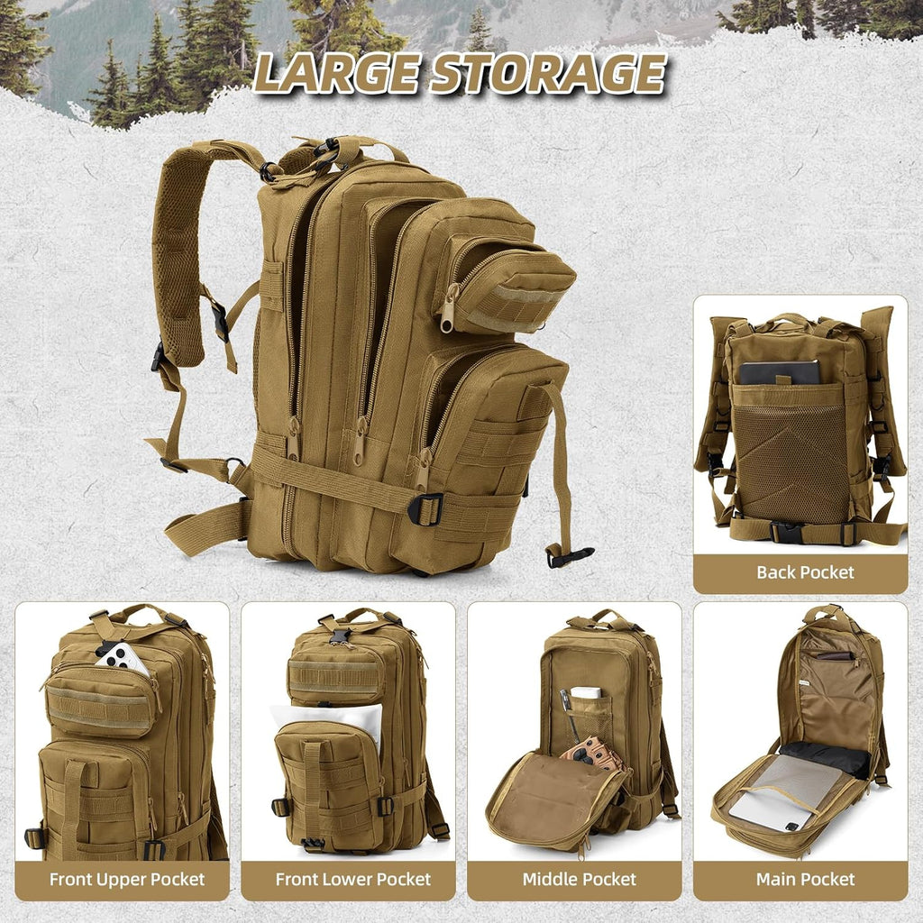 Small Military Tactical Backpack, 30L Tactical Assault Bag for Men, Army Assault Rucksack GYM Hiking Backpack Bug Out Bag Khaki